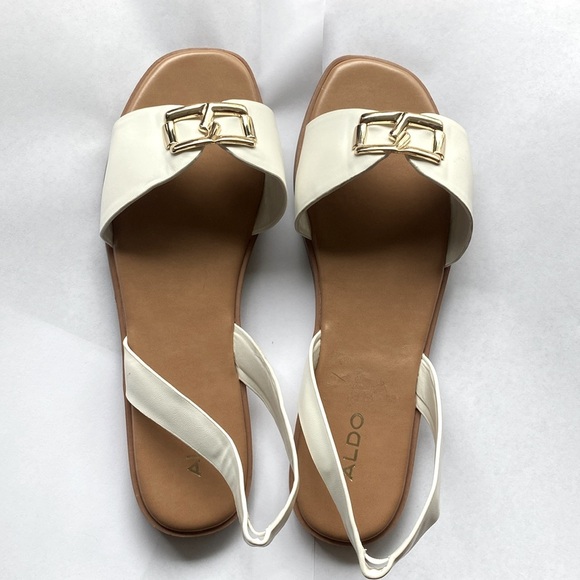 ALDO Women's White Sandals with Gold Accent Size US 11 - Picture 5 of 7